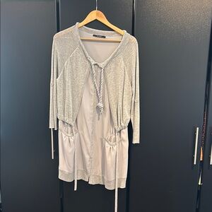 Gray Cardigan with Tie Detail